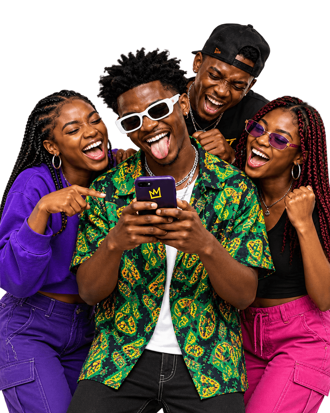 Friends laughing together over an Olodo quiz